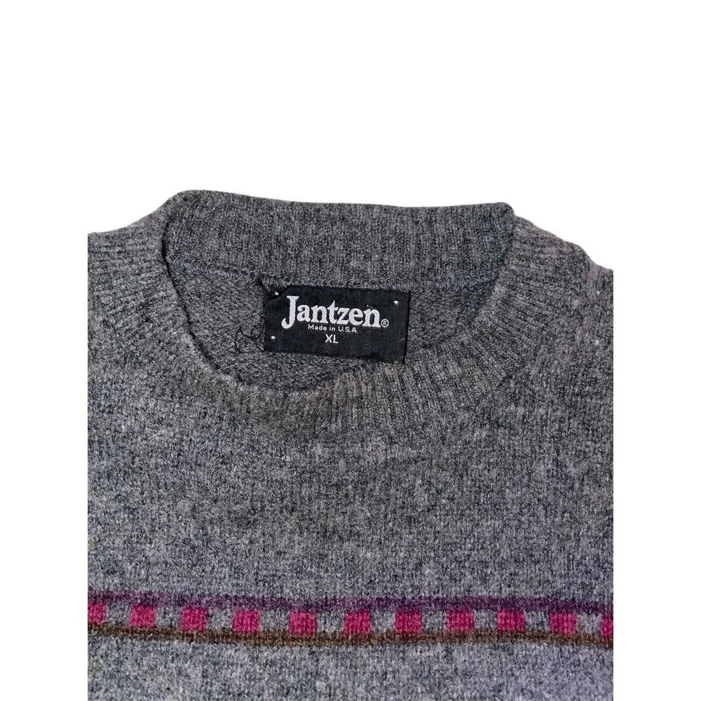 Jantzen VTG‎ Sweater Mens XL Gray Long Sleeve Wool Crew Neck USA Made Vintage